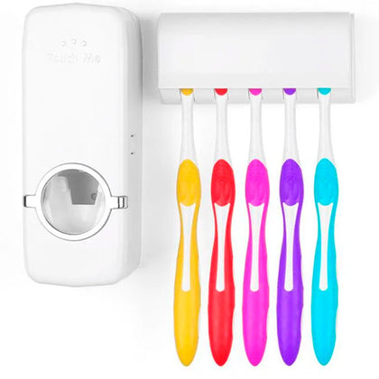 Conjunto Suporte Escovas e Dispenser Branco Creme Dental