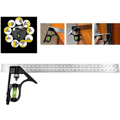 Kit Esquadro Nível e Régua Inox 12 Pol com Riscador