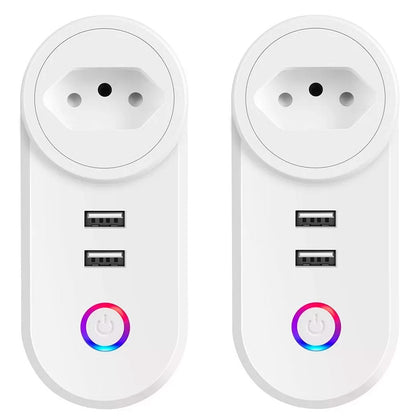 Kit 2 Tomadas Inteligente Wifi 10A USB Alexa e Google Home
