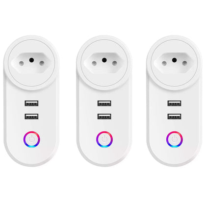 Kit 3 Tomadas Inteligente Wifi 10A USB Alexa e Google Home