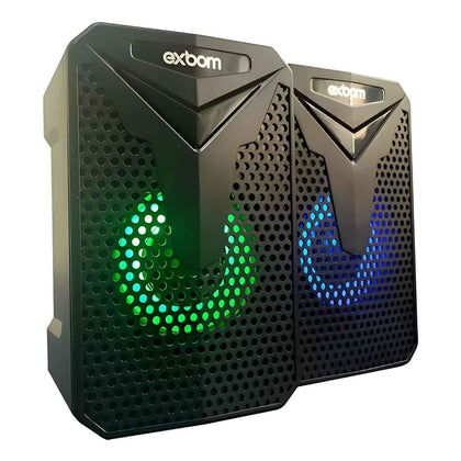 Caixa de Som 2.0 com LED RGB USB para Notebook e PC