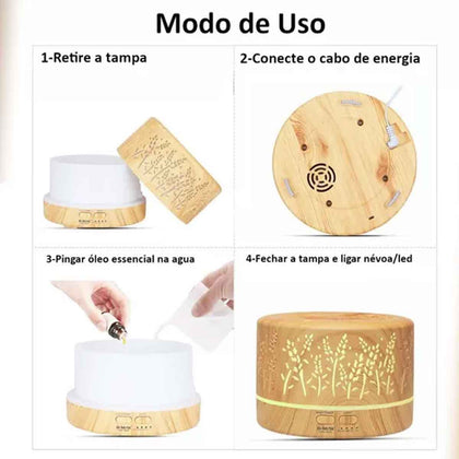 Aromatizador Elétrico 700ml Difusor com Abajur LED e Controle