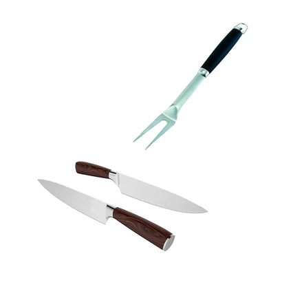 Garfo Trinchante e  Faca Chef Damasco Full Tang - Churrasco Pro