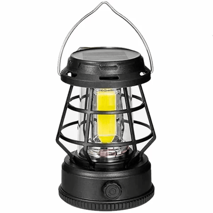 Lanterna Lampião Luminária LED Cob Recarregável Usb e Energia Solar Camping Pesca e Aventura