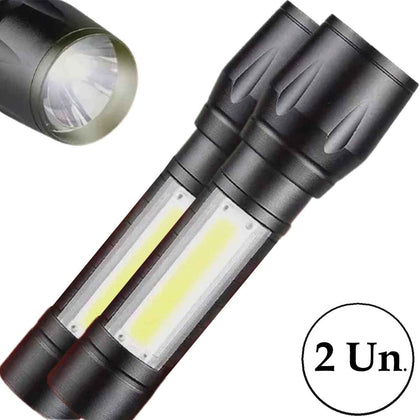 Kit 2 Mini Lanternas Táticas Militares LED Recarregável USB