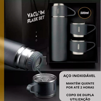 Kit Garrafa Térmica Vacuum Flask Set 500ml Com 3 Xícaras