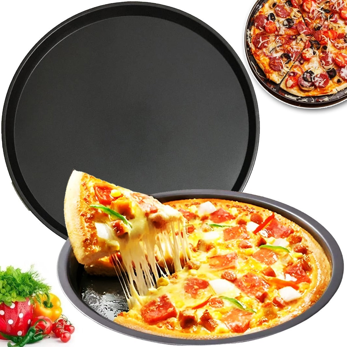 [3 unidades] - Kit Formas de Pizza em Aço Carbono Antiaderente 36cm + Brinde