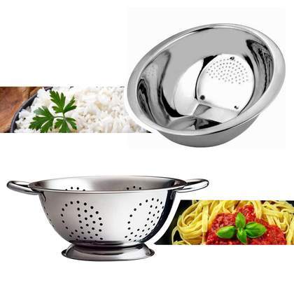 Kit 2 unid. Escorredor de Arroz e Escorredor de Macarrão em Aço Inox