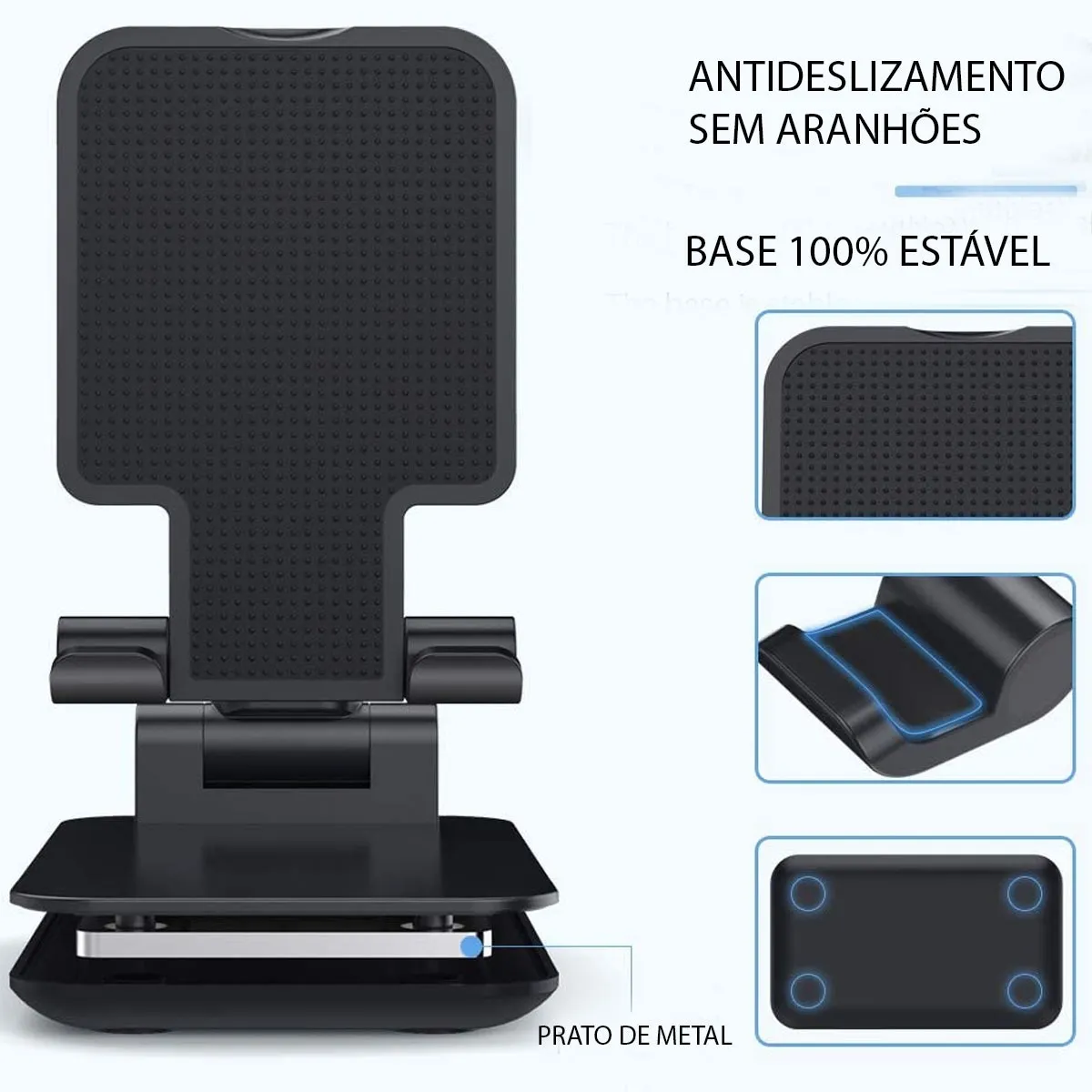 [2 Unidades] - Suporte Black Celular de Mesa Retrátil Móvel Tablet iPad Premium