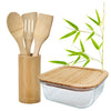 Conjunto Natural Bambu 5 peças com 4 utensílios e Pote Hermético 1,15L